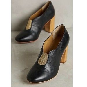 Nina Payne Anthro Black Gold Metallic Heels Sz 39